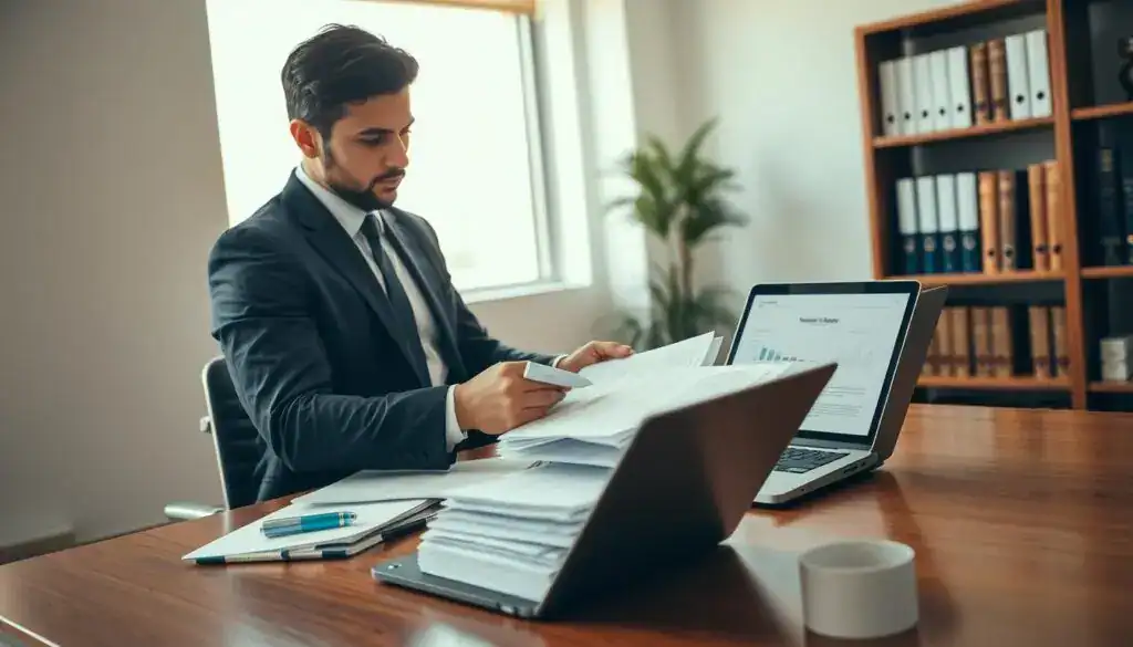 A legal professional in a sleek, modern office environment, analyzing insurance documents and regulations related to compensation claims. In the foreground, a focused individual in business attire is examining a stack of papers and notes on a polished wooden desk. The middle ground features an open laptop with charts and legal texts on the screen, while a bookshelf filled with law books and insurance binders occupies the background. Soft, natural light filters through a large window, casting a warm glow over the scene, creating an atmosphere of professionalism and contemplation. The mood is serious yet engaged, highlighting the intersection of legal frameworks and compensation mechanisms in the insurance industry. A legal professional in a sleek, modern office environment, analyzing insurance documents and regulations related to compensation claims. In the foreground, a focused individual in business attire is examining a stack of papers and notes on a polished wooden desk. The middle ground features an open laptop with charts and legal texts on the screen, while a bookshelf filled with law books and insurance binders occupies the background. Soft, natural light filters through a large window, casting a warm glow over the scene, creating an atmosphere of professionalism and contemplation. The mood is serious yet engaged, highlighting the intersection of legal frameworks and compensation mechanisms in the insurance industry.