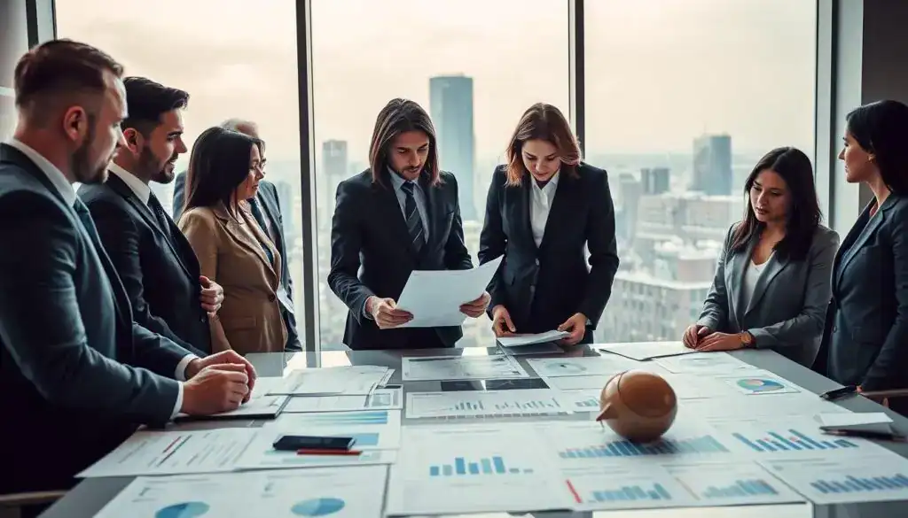 A professional and engaging scene depicting the psychology of clients in the insurance industry. In the foreground, a diverse group of individuals dressed in smart business attire engaged in a discussion over various insurance documents, their expressions showing contemplation and concern. In the middle ground, a sleek conference table filled with charts and graphs related to insurance payouts, emphasizing analysis and decision-making. In the background, a large window reveals a cityscape, symbolizing the broader context of the insurance market. Soft, natural lighting floods the room, creating a calm yet focused atmosphere. The overall mood reflects a blend of professionalism and introspection, capturing the intricate relationship between clients' psychology and insurers’ decisions. A professional and engaging scene depicting the psychology of clients in the insurance industry. In the foreground, a diverse group of individuals dressed in smart business attire engaged in a discussion over various insurance documents, their expressions showing contemplation and concern. In the middle ground, a sleek conference table filled with charts and graphs related to insurance payouts, emphasizing analysis and decision-making. In the background, a large window reveals a cityscape, symbolizing the broader context of the insurance market. Soft, natural lighting floods the room, creating a calm yet focused atmosphere. The overall mood reflects a blend of professionalism and introspection, capturing the intricate relationship between clients' psychology and insurers’ decisions.