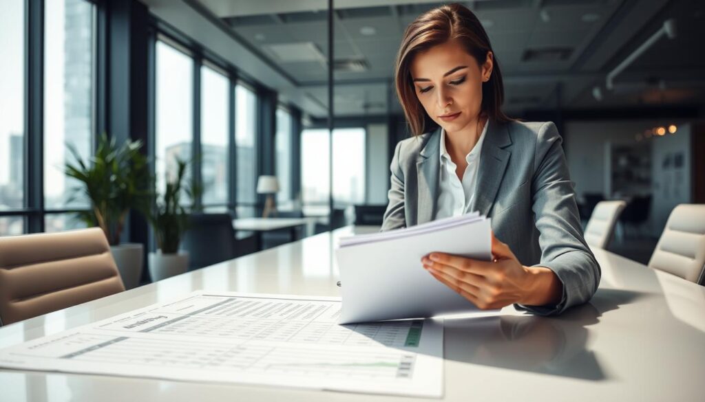 A professional office setting with a focus on a partially completed budget spreadsheet laid out on a sleek conference table. In the foreground, a well-dressed businesswoman is intently reviewing the document, her expression thoughtful as she takes notes on a notepad. In the background, a large window reveals a cityscape, allowing natural light to stream in, enhancing the atmosphere of focus and professionalism. The room is adorned with modern furniture and a potted plant, conveying a sense of organization and productivity. The lighting is bright yet soft, creating a welcoming ambiance conducive to analysis and verification processes. The overall mood is serious and analytical, reflecting the importance of verifying incomplete budgets. A professional office setting with a focus on a partially completed budget spreadsheet laid out on a sleek conference table. In the foreground, a well-dressed businesswoman is intently reviewing the document, her expression thoughtful as she takes notes on a notepad. In the background, a large window reveals a cityscape, allowing natural light to stream in, enhancing the atmosphere of focus and professionalism. The room is adorned with modern furniture and a potted plant, conveying a sense of organization and productivity. The lighting is bright yet soft, creating a welcoming ambiance conducive to analysis and verification processes. The overall mood is serious and analytical, reflecting the importance of verifying incomplete budgets.